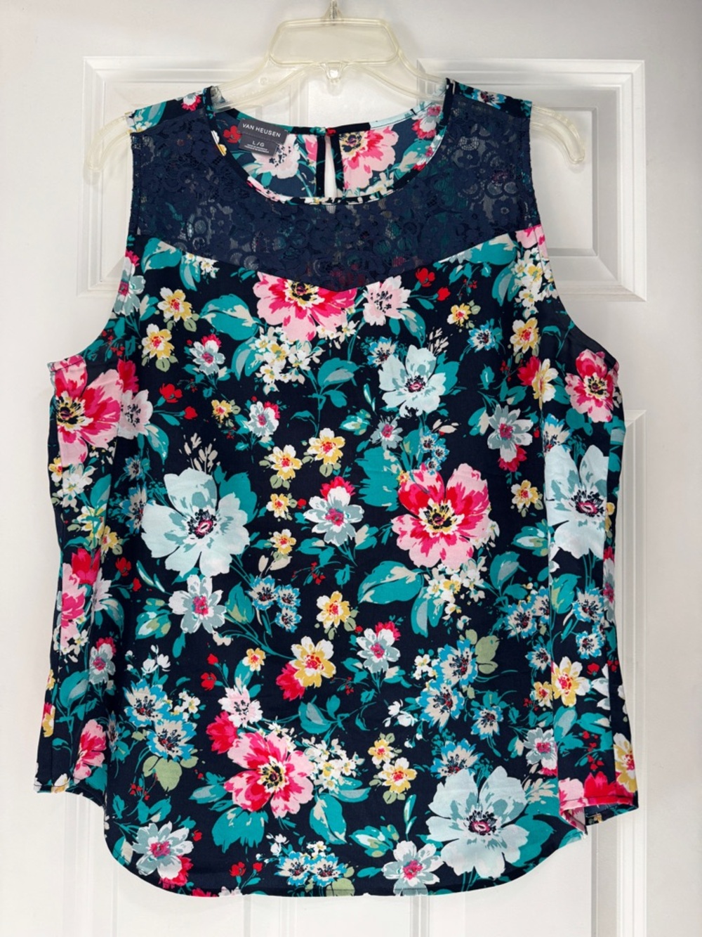 Van Heusen Navy Floral Lace Sleeveless Top flowy, elegant, classy, timeless